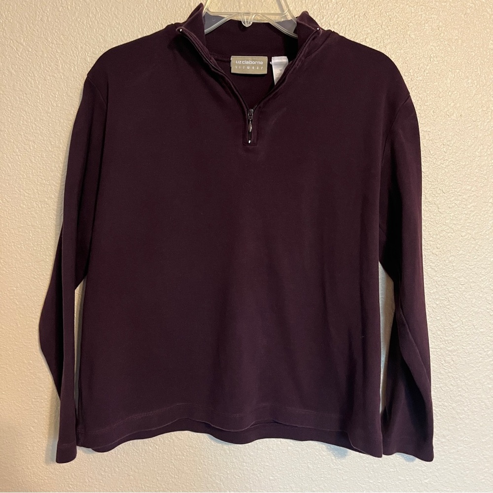 Liz Claiborne Lizwear M Quarter-Zip Mock Turtleneck Pullover Long Sleeve Top